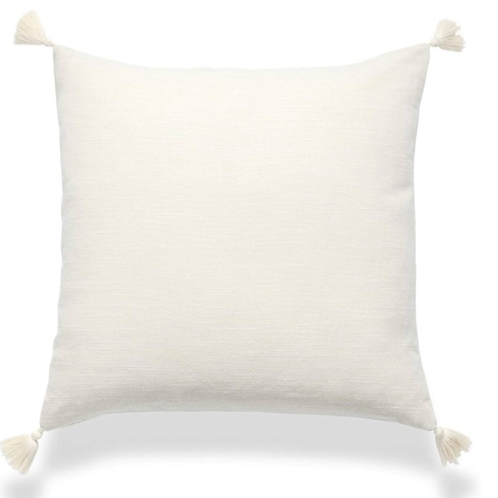 Elegant Cream Throw Pillow cover with Tassels - Picture 2 of 7